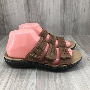 Clarks Sandals Womens 8N Brown Leather Slip On Hook and Loop Shoes